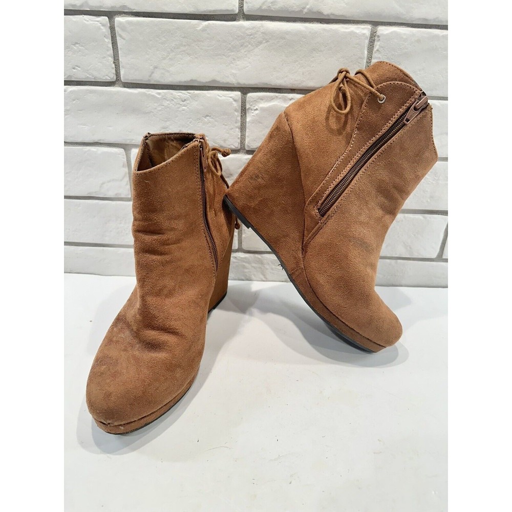 Women’s‎ Brown Suede Platform Ankle Tie Boots 10